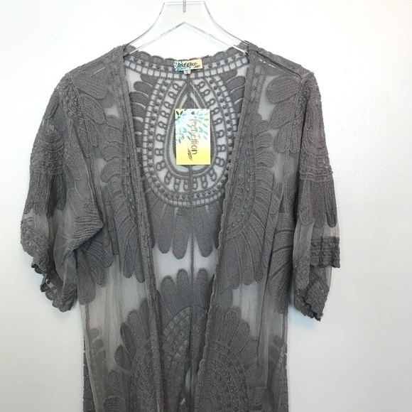 NWT Rebellion Lacy Crochet Kimono Slate Size S - Picture 2 of 8